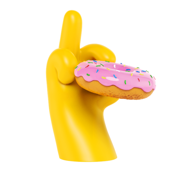 I Donut Care figure by Abell Octovan, produced by Mighty Jaxx. Side view.