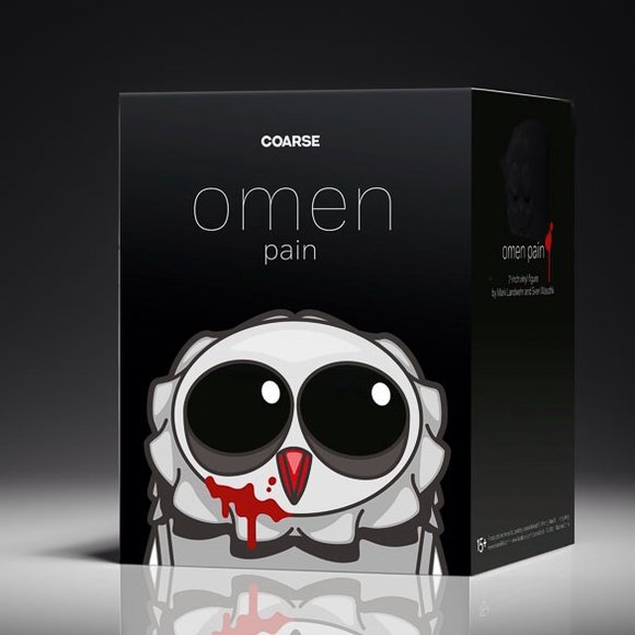 Omen Pain - Grim figure by Mark Landwehr X Sven Waschk, produced by Coarsetoys. Packaging.