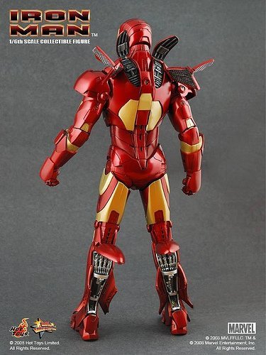 Iron Man Mark III figure by Marvel, produced by Hot Toys. Back view.
