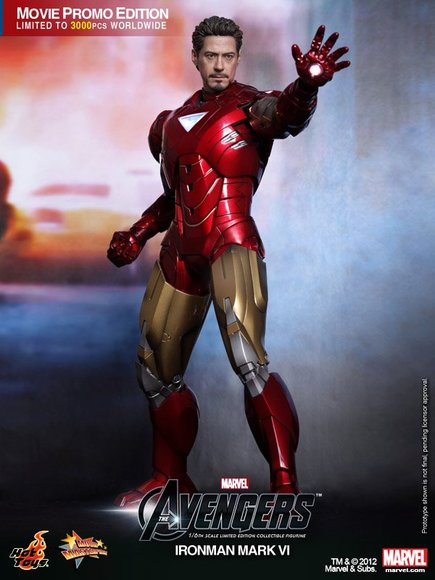 Iron Man Mark VI (avengers Promo Edition) figure by J.C. Hong, produced by Hot Toys. Front view.