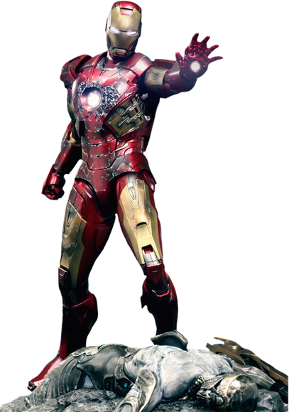 Iron Man Mark VII - Battle Damaged (Movie Promo Edition) figure, produced by Hot Toys. Front view.