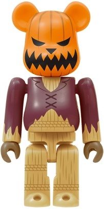 Jack Skellington Be@rbrick 100% - Pumpkin King Ver. figure by Disney, produced by Medicom Toy. Front view.