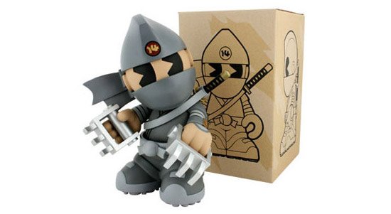 Kidrobot Mascot 14 - Haiiro Kidninja figure by Huck Gee, produced by Kidrobot. Packaging.