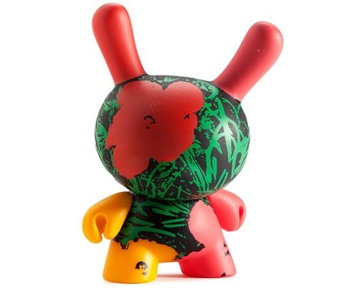 Kidrobot x Andy Warhol Flowers figure by Andy Warhol, produced by Kidrobot. Front view.