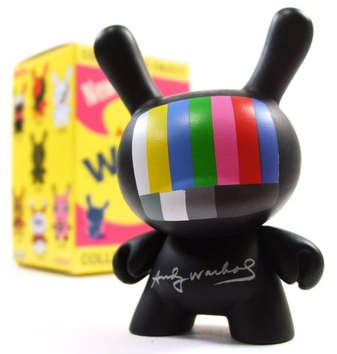 Kidrobot x Andy Warhol TDK figure by Andy Warhol, produced by Kidrobot. Front view.