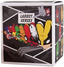 Carnage Labbit figure by Marvel, produced by Kidrobot. Packaging.