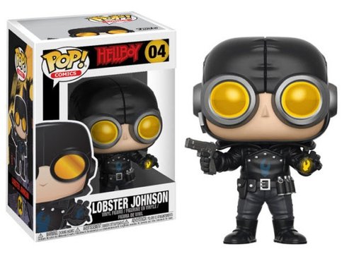 Lobster Johnson figure by Mike Mignola, produced by Funko. Front view.