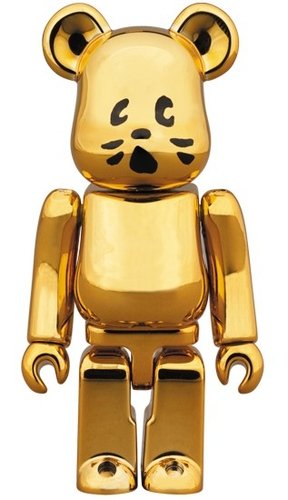Meow Gold plated Ver. BE@RBRICK 100% figure, produced by Medicom Toy. Front view.