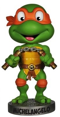 Michelangelo figure by Nickelodeon, produced by Funko. Front view.