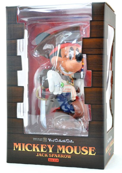 Mickey Mouse Jack  Sparrow Ver. 2.0 - VCD No.185 figure by Disney X Roen, produced by Medicom Toy. Packaging.