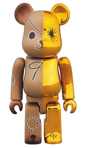 MIHARAYASUHIRO GOLD×BROWN BE@RBRICK 100% figure, produced by Medicom Toy. Front view.