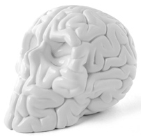 Mini Skull Brain (white) figure by Emilio Garcia, produced by Lapolab. Front view.