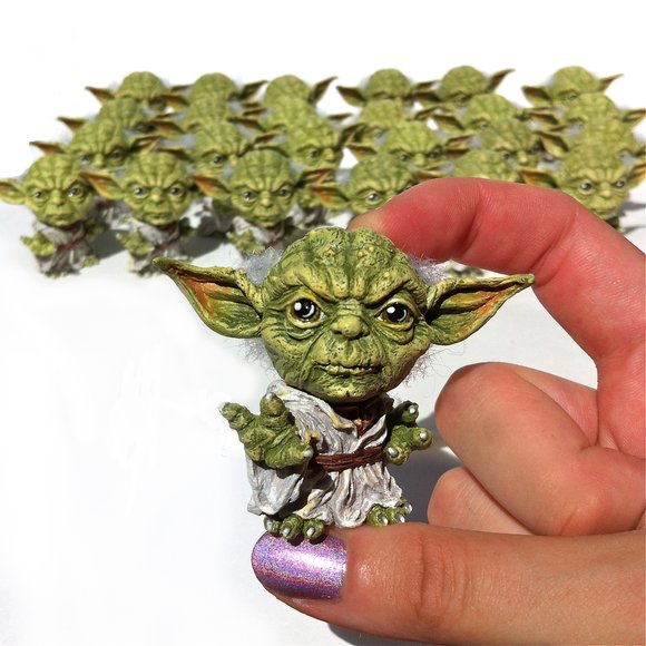 Mini Yoda figure by Kathleen Voigt. Detail view.