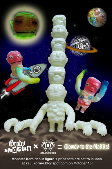 Monster Kara (Glowdy to the MaKKs!) figure by Grody Shogun, produced by Grody Shogun. Front view.