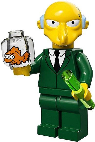 Mr. Burns figure by Matt Groening, produced by Lego. Front view.