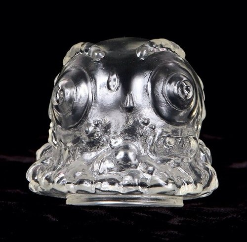 Mr Melty Two Faced Head - Clear figure by Buff Monster. Front view.