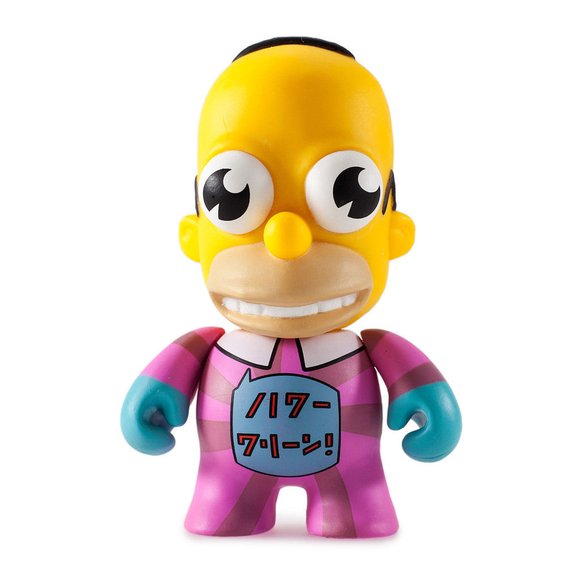 Mr. Sparkle purple figure by Matt Groening, produced by Kidrobot. Front view.