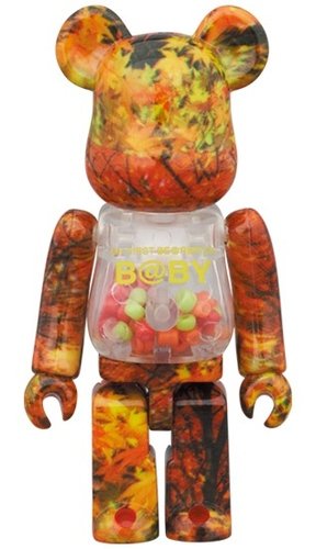 MY FIRST B@BY AUTUMN LEAVES Ver. BE@RBRICK 100% figure, produced by Medicom Toy. Front view.