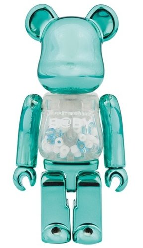 MY FIRST B@BY TURQUOISE Ver. BE@RBRICK 100% figure, produced by Medicom Toy. Front view.