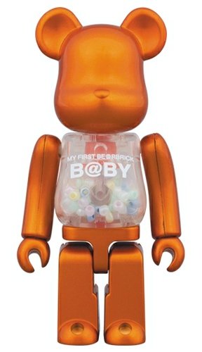 MY FIRST Pearl Orange Ver. BE@RBRICK figure, produced by Medicom Toy. Front view.