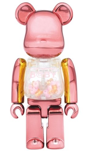 MY FIRST PINK & GOLD BE@RBRICK 100 % figure, produced by Medicom Toy. Front view.