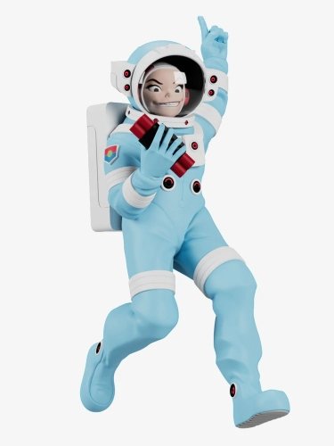 Astronaut Noodle figure by Jamie Hewlett, produced by Superplastic. Front view.