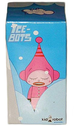 Pink Sleep Icebot figure by Dalek, produced by Kidrobot. Packaging.