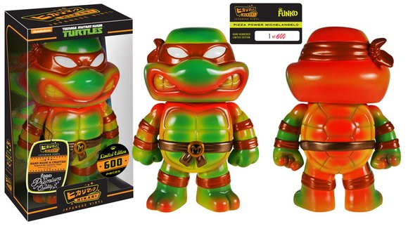 Pizza Power Michelangelo figure by Nickelodeon, produced by Funko. Packaging.