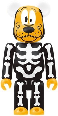 Pluto Be@rbrick 100% - Skeleton Ver. figure by Disney, produced by Medicom Toy. Front view.