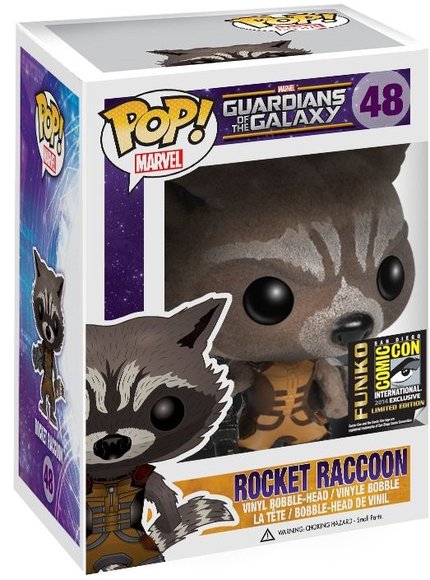 POP! Guardians of the Galaxy - Rocket Raccoon (Flocked) figure by Marvel, produced by Funko. Packaging.