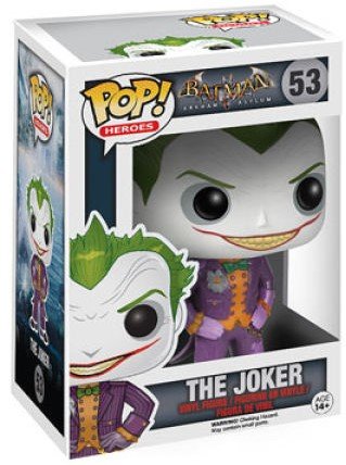 POP! Arkham Asylum - The Joker figure by Dc Comics, produced by Funko. Packaging.