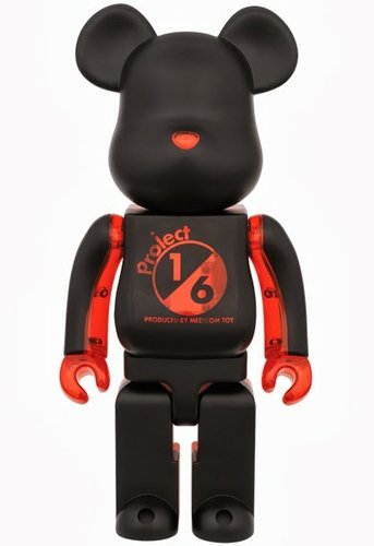 Project 1/6 Be@rbrick 400% - Black x Clear Red figure, produced by Medicom Toy. Front view.