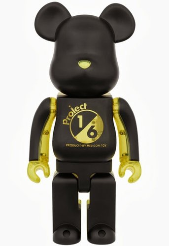 Project 1/6 Be@rbrick 400% - Black x Clear Yellow  figure, produced by Medicom Toy. Front view.