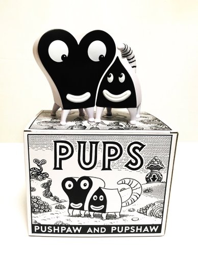 Pupshaw and Pushpaw - black & white edition figure by Jim Woodring, produced by Presspop. Front view.