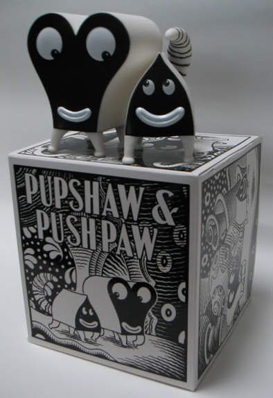 Pupshaw & Pushpaw figure by Jim Woodring, produced by Presspop. Packaging.
