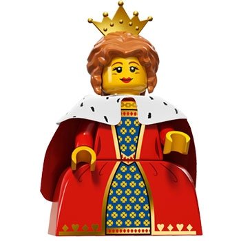 Queen figure by Lego, produced by Lego. Front view.