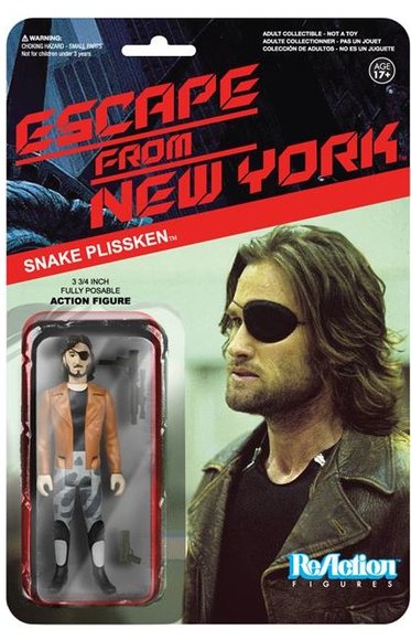 ReAction Escape From New York - Snake Plissken w/ Jacket figure by Super7, produced by Funko. Packaging.