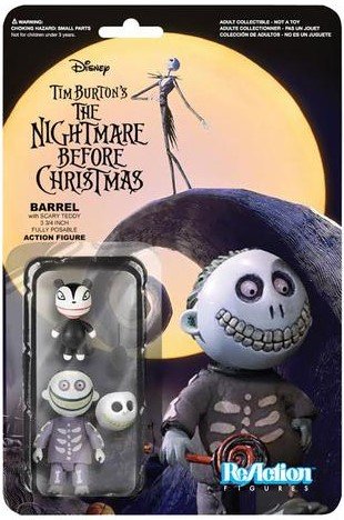 ReAction The Nightmare Before Christmas - Barrel figure by Super7, produced by Funko. Packaging.