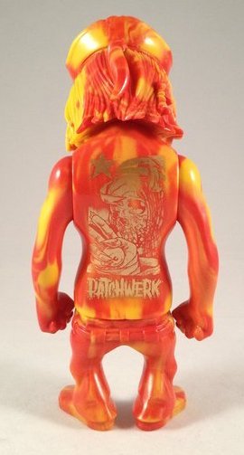 Rebel Captain (Red/Yellow Marbled) figure by Usugrow X Pushead, produced by Secret Base. Back view.