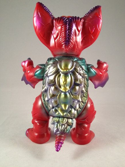 RED Mockbat figure by Paul Kaiju, produced by Paul Kaiju Toys. Back view.