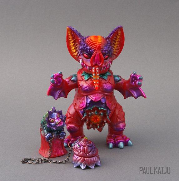 RED Mockbat figure by Paul Kaiju, produced by Paul Kaiju Toys. Front view.
