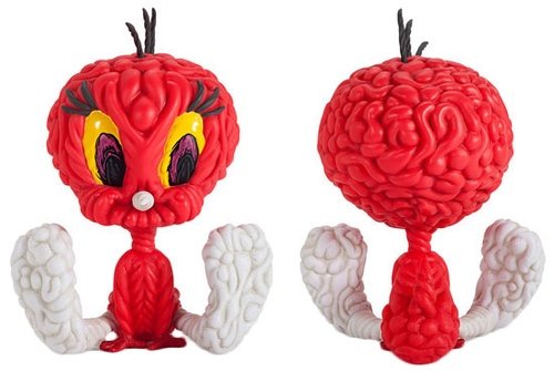 Red Tweety Diptych figure by Mark Dean Veca, produced by Kidrobot. Front view.