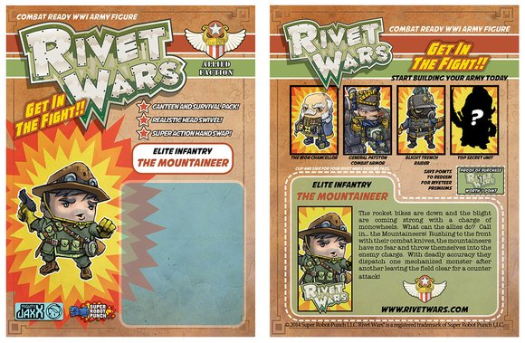 Rivet Wars - The Mountaineer figure by Rivet Wars, produced by Mighty Jaxx. Packaging.