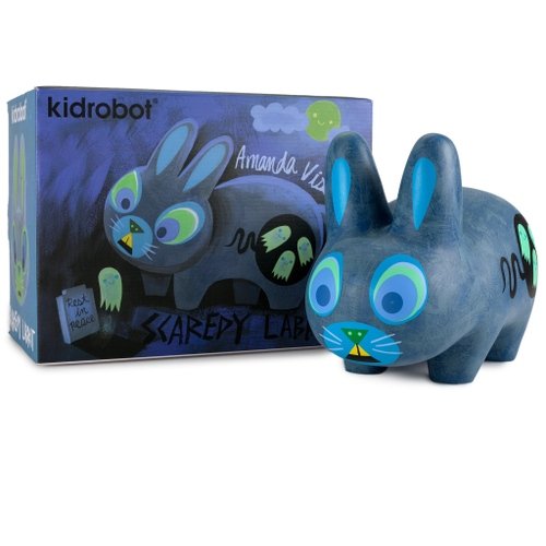 Scaredy Labbit figure by Amanda Visell, produced by Kidrobot. Front view.