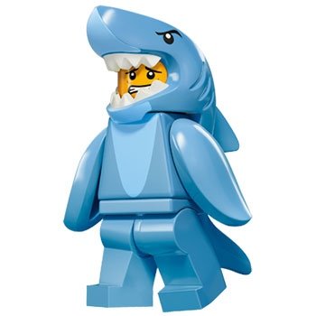 Shark Suit Guy figure by Lego, produced by Lego. Front view.
