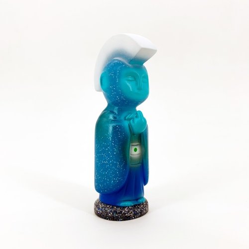 SHINY BLUE YEAR JIZO-ANARCHO (VERSION A) figure by Toby Dutkiewicz, produced by Devils Head Productions. Front view.