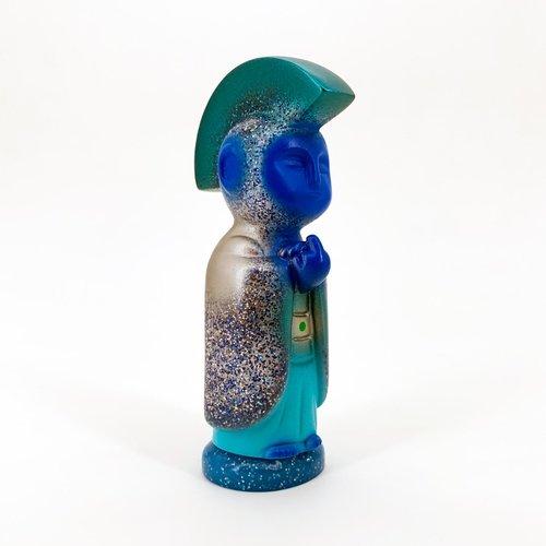SHINY BLUE YEAR JIZO-ANARCHO (VERSION B) figure by Toby Dutkiewicz, produced by Devils Head Productions. Front view.