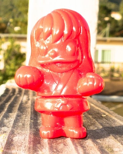 Sister Mayo Karate Style mini sofubi (red blank)) figure by Art Junkie, produced by Rampage Toys. Front view.