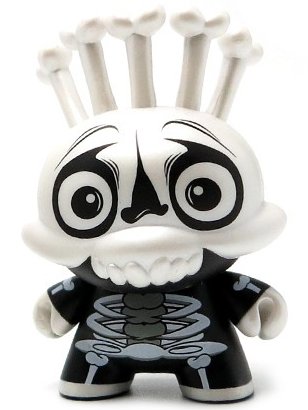 Skeleton Dunny figure by Scribe, produced by Kidrobot. Front view.