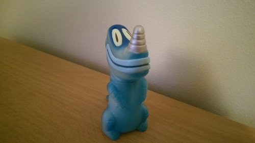 Small-Pollard blue figure by Tim Biskup. Front view.